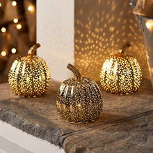 Load image into Gallery viewer, Brass Mottled Glass Pumpkin Trio
