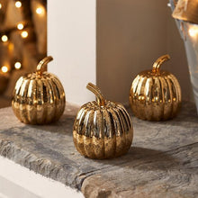 Load image into Gallery viewer, Brass Mottled Glass Pumpkin Trio
