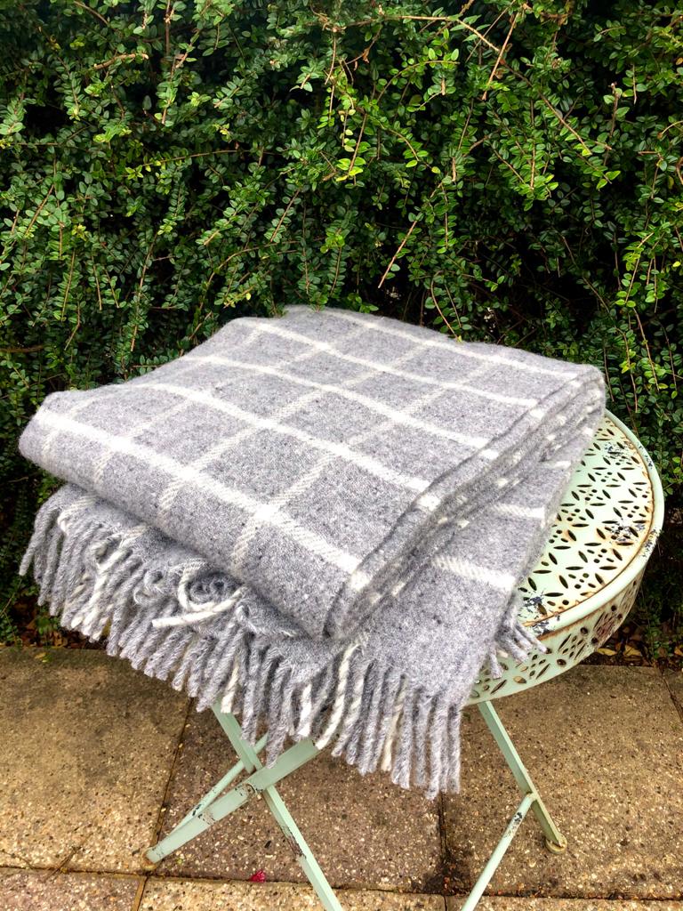 Chequered Check Grey Blanket
