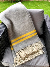Load image into Gallery viewer, Fishbone 2 stripe grey and yellow blanket
